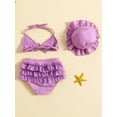 thumbnail image 3 of Bagilaanoe Newborn Baby Girls Swimsuits 3 Piece Bikinis Set Ruffle Sleeveless Tops + Shorts + Hat 6M 12M 18M 24M Infant Swimwear Bathing Suit Beachwear, 3 of 9