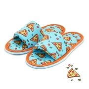 Chochili Women Pizza Slices Open Toe Home Slippers Orange and Turquoise Lightweight Silent Walk Size 7 to 8