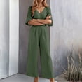 thumbnail image 2 of SRZYMJ Jumpsuit for Women Women's V Neck Short Sleeve Wide Leg Jumpsuit Elegant Casual Romper with Pockets for Spring, 2 of 9