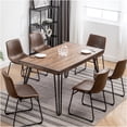 thumbnail image 2 of JERFIT Industrial 7-Piece Dining Set with Table and 6 Chairs, Rustic Brown Faux Leather Seats, Metal Legs, for Kitchen and Dining Room, 2 of 9