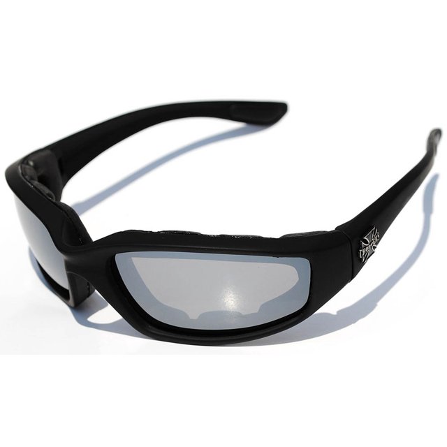 Night Driving Riding Padded Motorcycle Glasses 011 Black Frame with Yellow Lenses (Black - Mirror Lens)