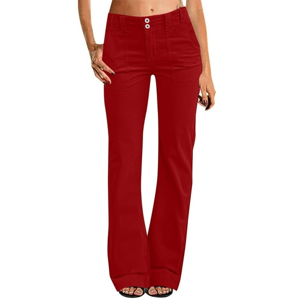 WILLBEST Pantalones Casuales para Mujer, Elásticos, Rectos, de Cintura Alta, con Bolsillos, Estilo Chino, Acampanados, para Uso Diario Chica