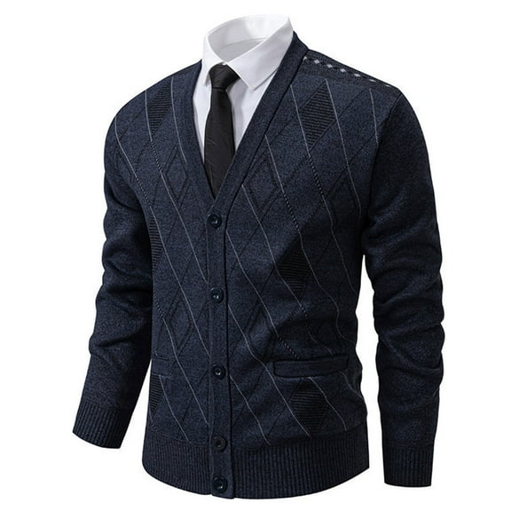 Sweater Jackets for Men with Pockets Button-Down V Neck Knitted Coats Mens Business Casual Long Sleeve Stretchy Slim Warm Work Outerwear Sweaters