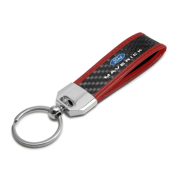 iPick Image for Ford Maverick Real Carbon Fiber Strap Key Chain with Red Edge, Official Licensed
