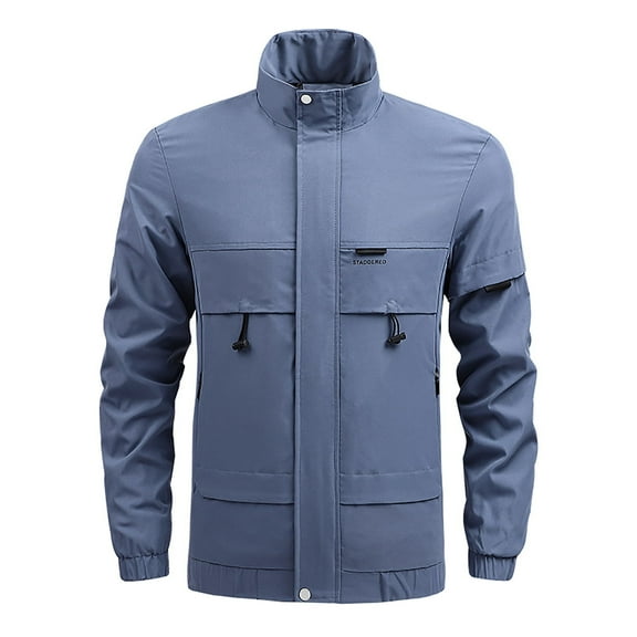 Herrnalise Men's Jacket Full-Zip Jacket Casual Stand Collar Waterproof Windbreaker Winter Tactical Jackets Warm Coats Field Jacket Outerwear Sweatshirt Navy