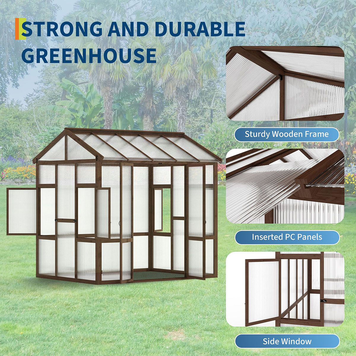 Danolapsi 6x8 FT Wooden Greenhouse for Outdoor,Heavy Duty Walk-in Green House Kit with 6mm Polycarbonate,Ventilated Window & Lockable Door for Backyard, Patio,Lawn（ship in 3 boxes）