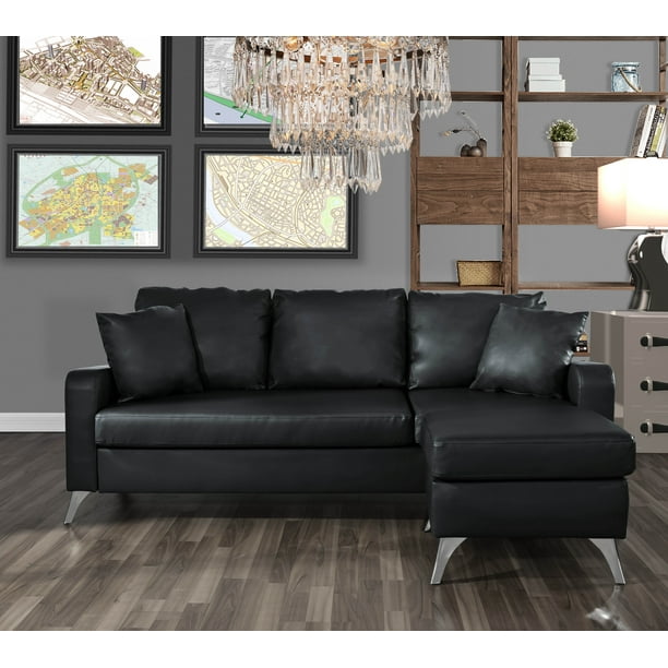 Mobilis Bonded Leather Sectional Sofa Small Space Configurable Couch Black Walmart Com Walmart Com