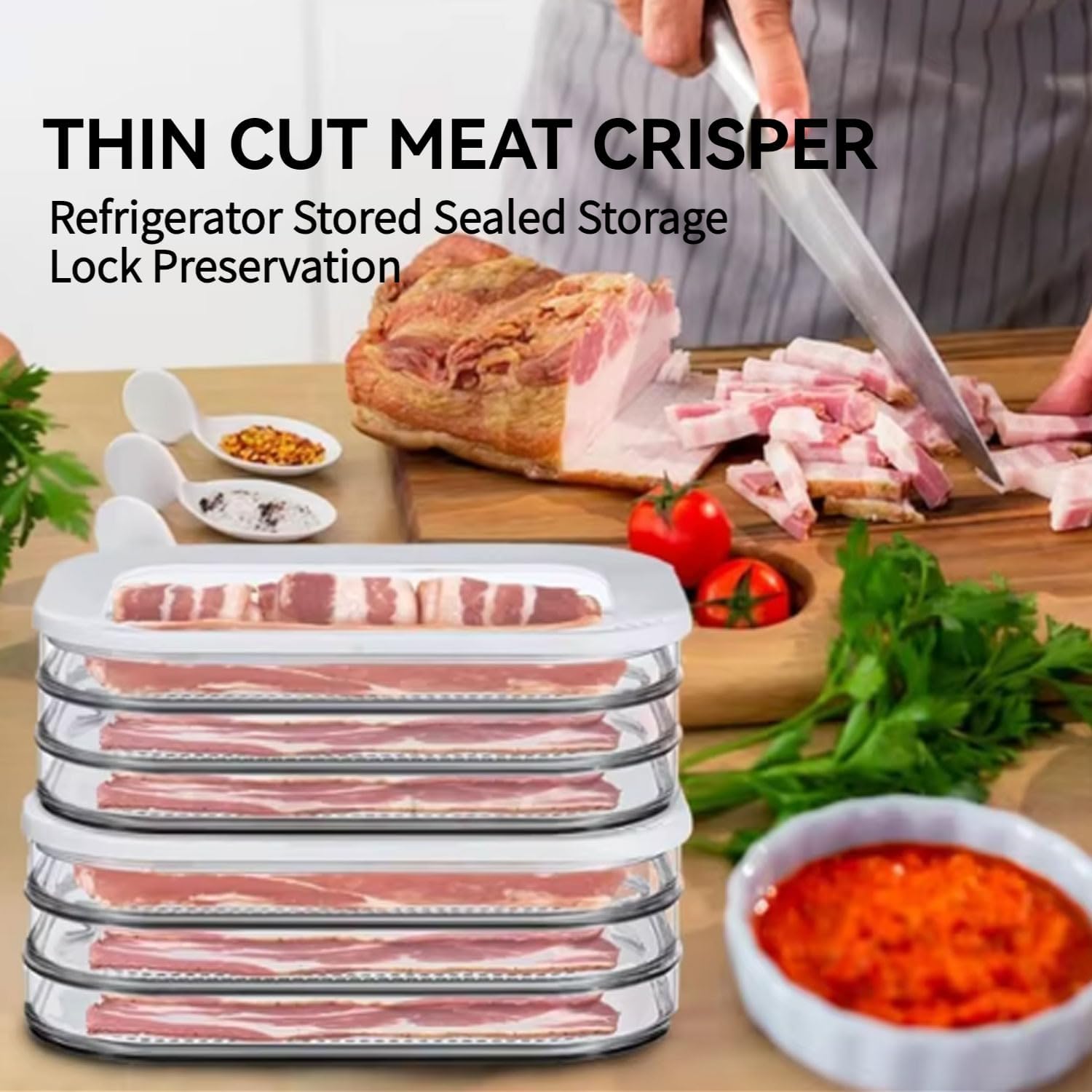 3 Layers Deli Meat Container for Fridge, Stackable Food Storage Boxes with Lid, Cold Cuts & Lunch Meat Organizer, Meal Prep Containers for Cheese, BPA-Free, 8.9 x 6.3 x 3.5 Inches