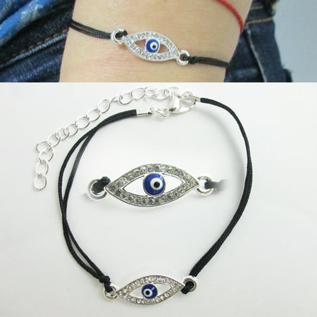 Evil Eye String Bracelet Mati Nazar Black Cord Crystal Kabbalah Lucky (Best String For Bracelets)