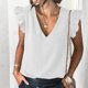 thumbnail image 4 of Blusa superior con cuello en V liso sin mangas con volantes de verano informal a la moda para mujer Pompotops  lopia998765, 4 of 9