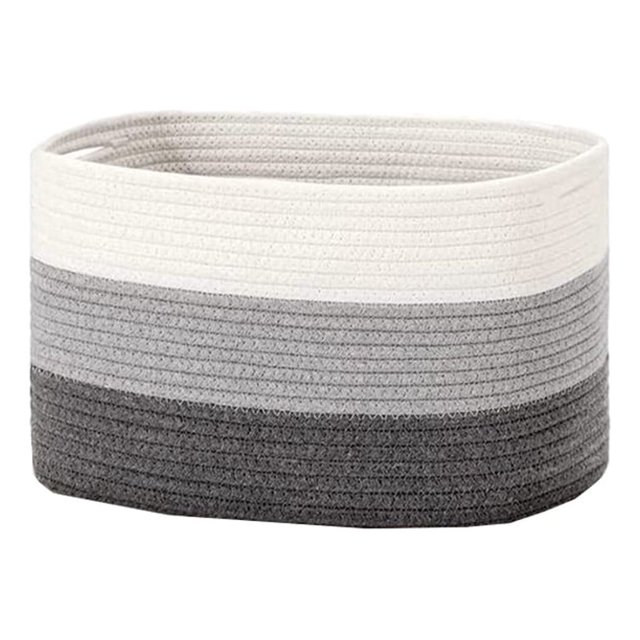 tredstone Storage Basket Handcrafted Woven Rope Sundries Child Color Matching Box Bin Knitted Baskets Desktop Snacks Bedroom Gray White Black 20L/38*22*24cm