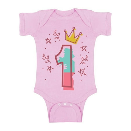 

Awkward Styles 1st Birthday Baby Bodysuit I m One Cute Crown Pink Romper