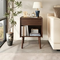 COMASACH Wooden Nightstand, Modern Bedside Table with Drawer and Open Storage