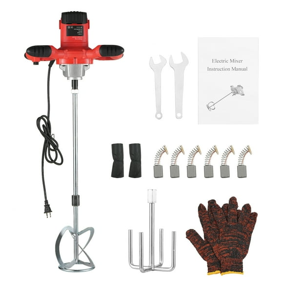 Fawoonu 2100W Heavy-Duty Industrial Electric Mixer with 6-Speed Control, Dual Mixing Rods, and Cooling System for Cement, Paint, and Mortar - Includes Accessories (110V US Plug)