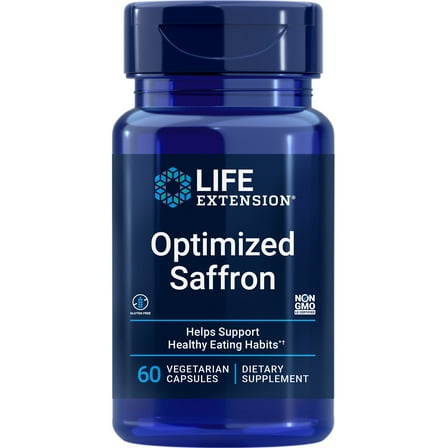 Life Extension Optimized Saffron, saffron extract, saffron supplement that helps you fight the urge to snack, non-GMO, gluten-free, vegetarian, 60 vegetarian capsules
