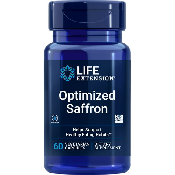Life Extension Optimized Saffron, saffron extract, saffron supplement that helps you fight the urge to snack, non-GMO, gluten-free, vegetarian, 60 vegetarian capsules