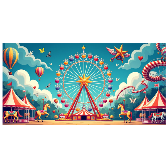 Carnival Ferris Wheel Festive Colorful Amusement Background Banner Playground Photography Props Party Supplies Celebrations Outdoor Event