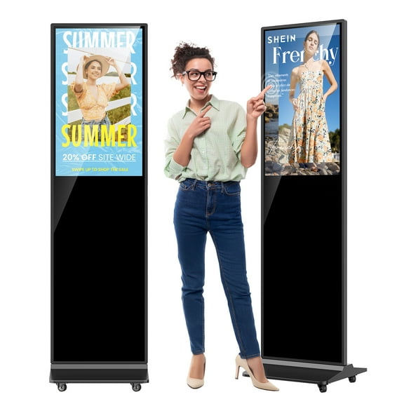 MWE 32" Floor Stand Touch Screen LCD Display Free Customized LOGO Android 9.0 Totem Digital Signage Displays Indoor Information Interactive Advertising Kiosk Player,Black