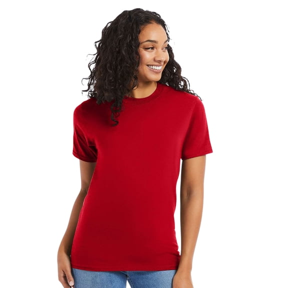 Crown Craze® Women’s Beefy-T Short Sleeve T Shirt, 100% Ring-Spun Cotton Crew Neck Casual Tee (Athletic-Red, L)