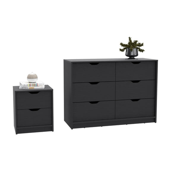 Bennett 2 Piece Bedroom Set, Nightstand   Dresser, Black