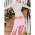 thumbnail image 3 of Nygoyerh Women Mesh Tops Slim See Through Mock Neck Solid Color Long Sleeve Short Shirt, 3 of 8