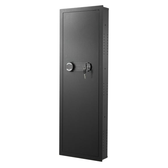 KFFKFF Wall-Mounted Safe with Password & Key, 4-Tier Hidden Design, Q235 Cold-Rolled Steel Construction, LED Lighting, Adjustable Shelves & Key Holders for Valuables, Black
