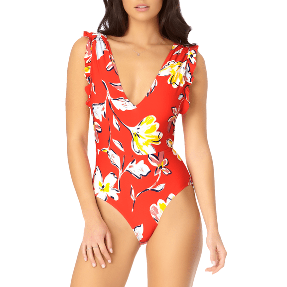 Catalina Women's Flounce Plunge One Piece Swimsuit