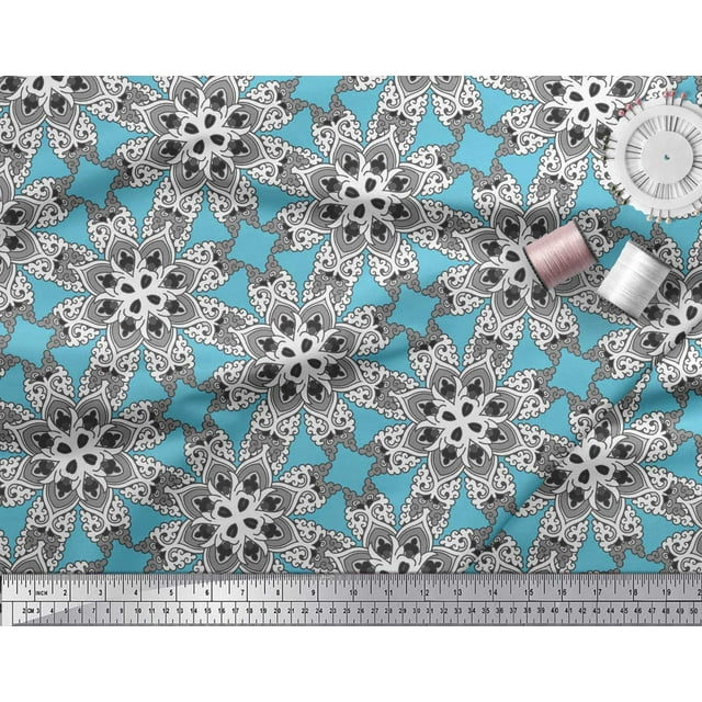 Soimoi Poly Georgette Fabric Mandala Kaleidoscope Print Fabric by The Yard 52 Inch Wide