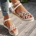 thumbnail image 4 of Rokment Womens Bling Leaves Platform Dressy Sandals Bridal Sparkling Rhinestones Elegant Open Toe Ankle Strap Espadrilles Wedge High Heels Dress Summer Shoes for Wedding White Size 6.5, 4 of 6