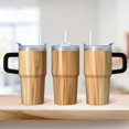 thumbnail image 2 of 20oz Insulated Stainless Steel Tumbler with Handle and Straw, 360° Full Wrap Printed Travel Mug with Sliding Lid, Wood Print, 2 of 6