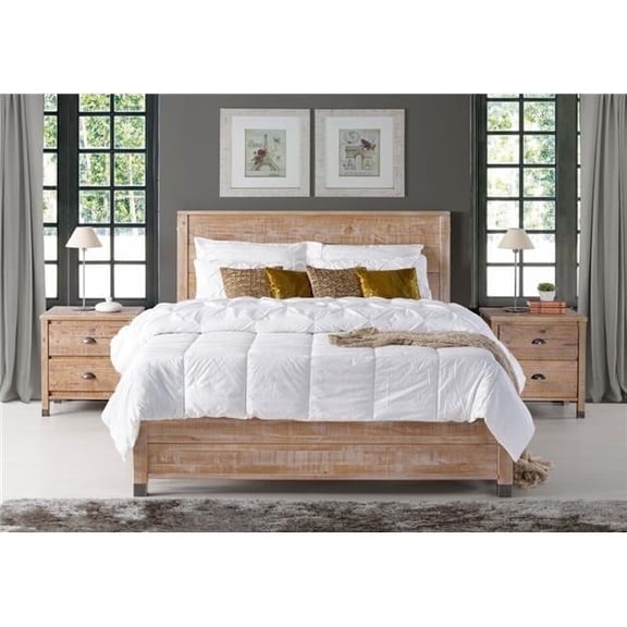 Camaflexi Baja Platform Bed, Solid Wooden Bed Frame, King, Barnwood Finish