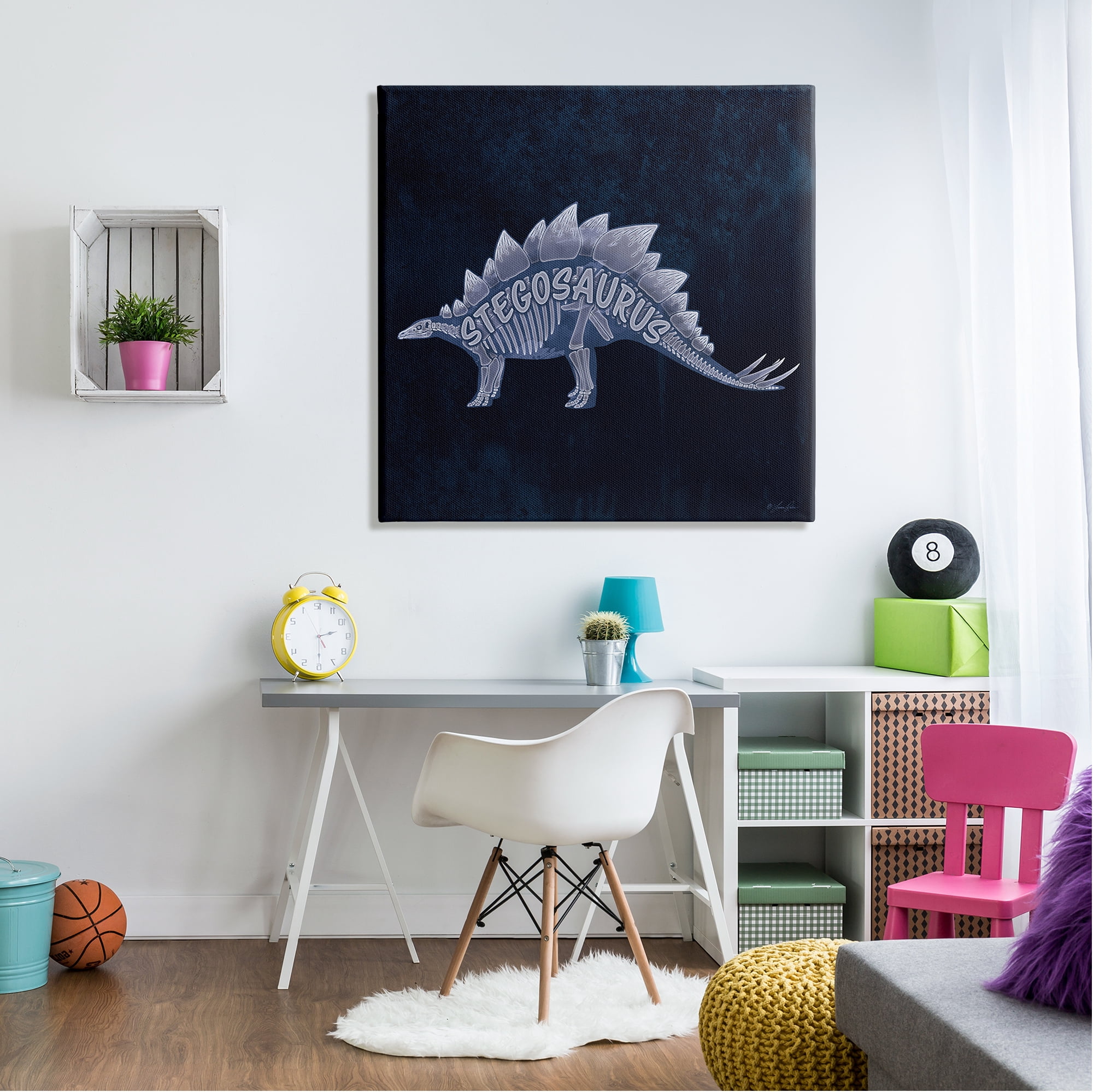 Stupell Industries Blue Stegosaurus Skeleton Animals & Insects Painting Gallery Wrapped Canvas Art Print Wall Art, 36 x 36