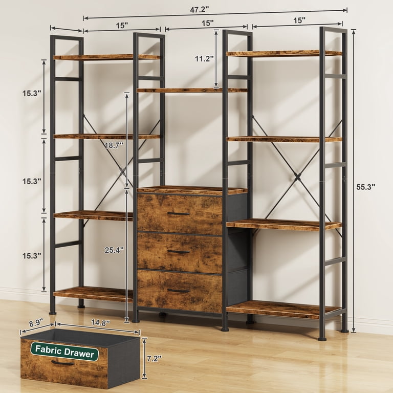 HIGDBFE Triple Wide 4-Tier Bookshelf, Industrial photo 6