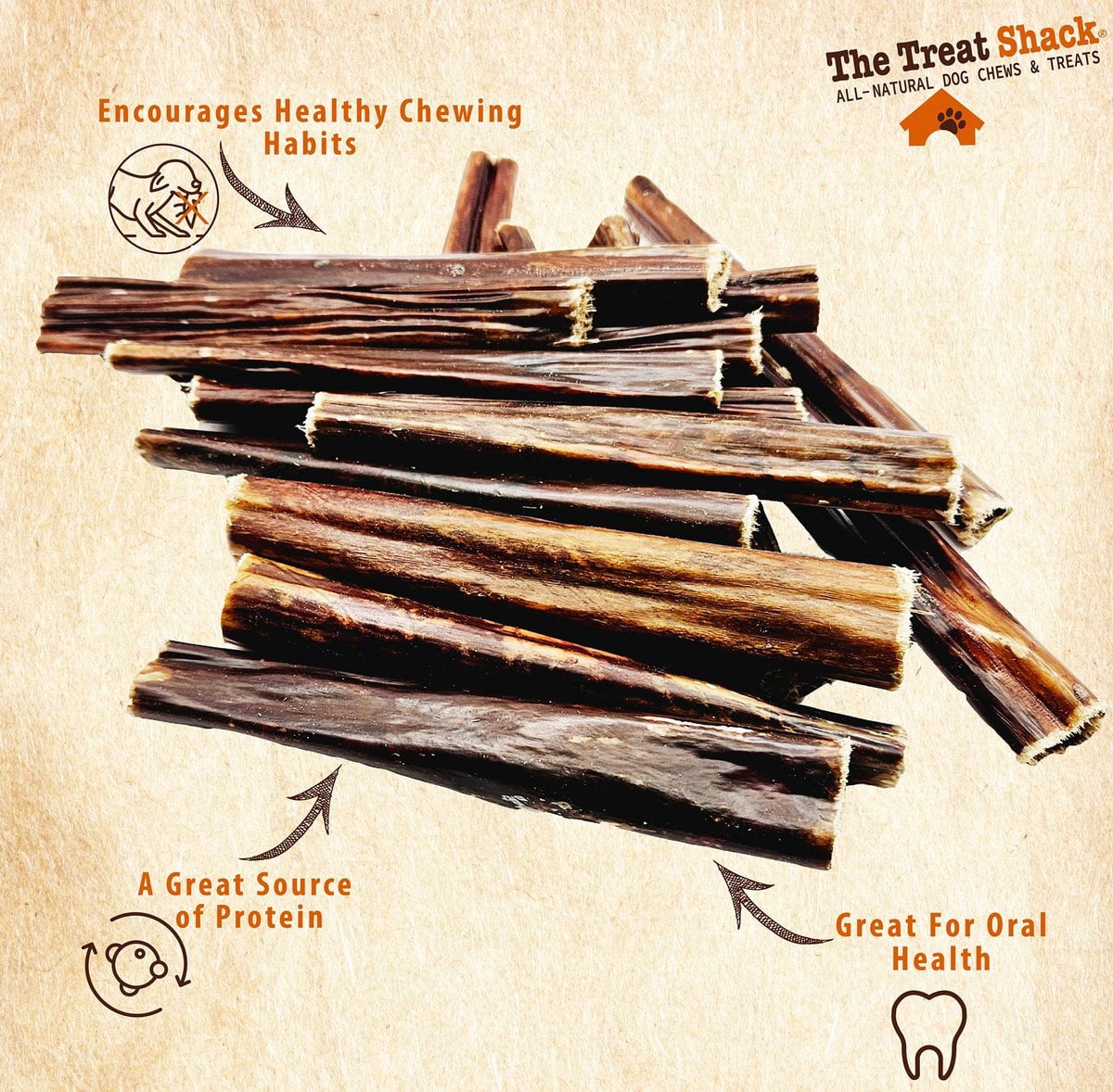 12" Beef Esophagus Gullet Sticks Dog Treats, 40 count