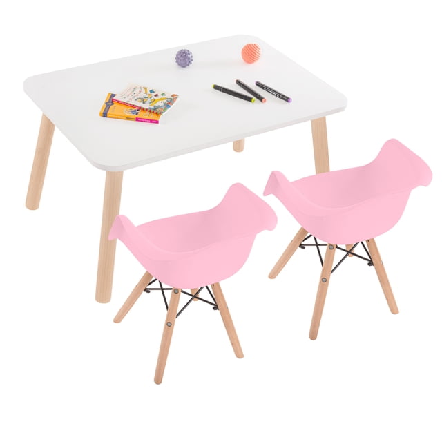 Mesa Rectangular con 2 Sillas Eames con Descansabrazos (Rosa)