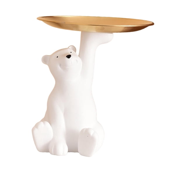 Tnarru Jewelry Trinket Tray Polar Bear Statue Storage Box Table Centerpiece Animal Figurine for Entrance Entryway Living Room Office