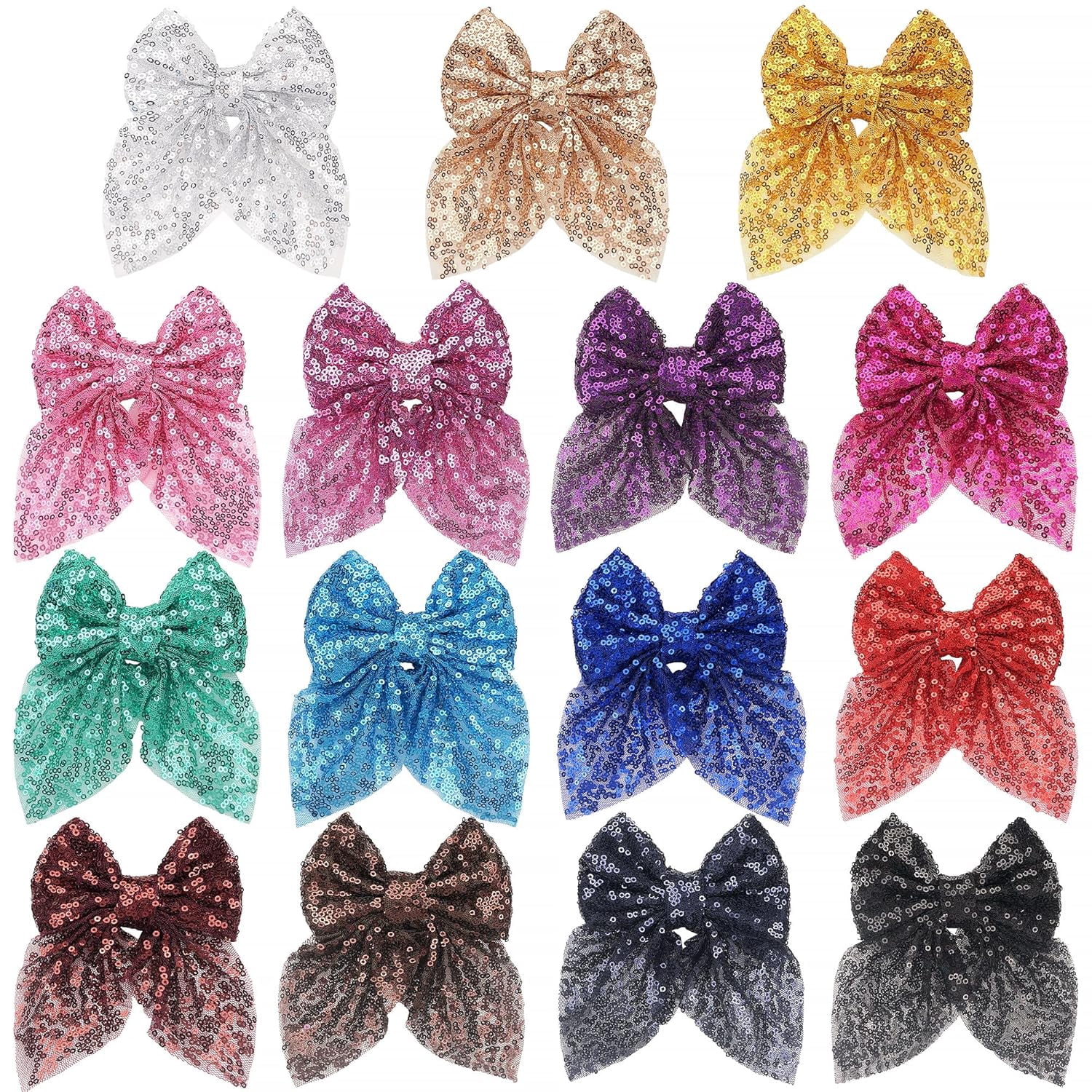 15PCS Sparkly Glitter Sequin Hair Bows for Girls Toddlers Kids Children Teenage