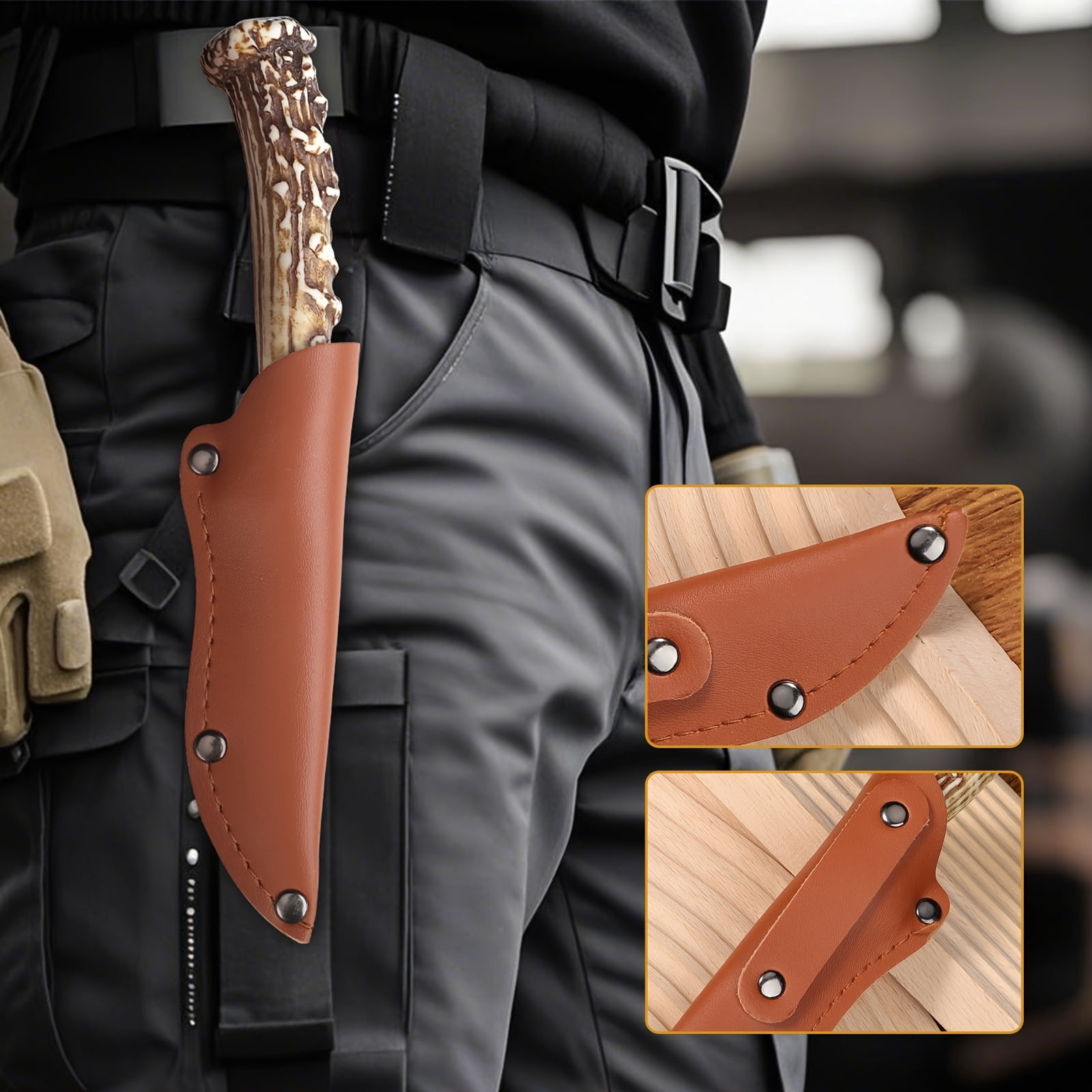 Hunting Knife with Leather Sheath - Ideal for Chopping, Camping Outdoor - Fixed Blade Bushcraft Knife - Gift for Men