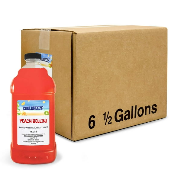 Coolbreeze Beverages Ready To Use Frozen Drink Machine Mix, Premium Slush Flavor Syrup - One Case (Six 1/2 Gal Bottles) - Peach Bellini
