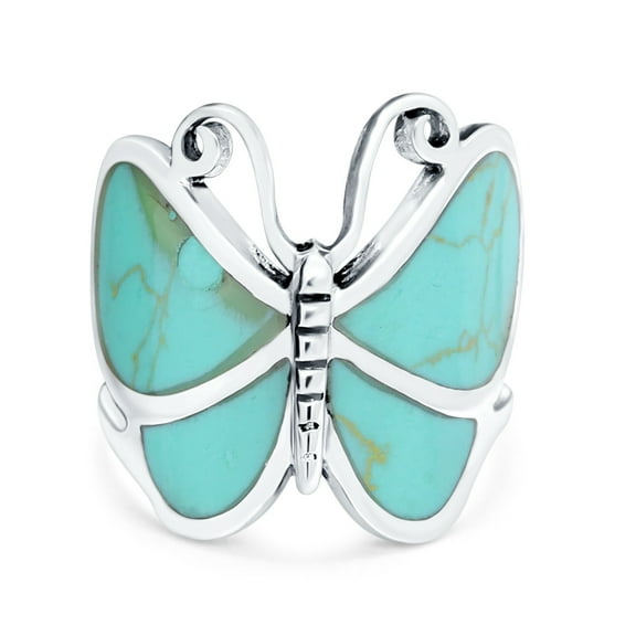 Butterfly Band Oxidized Thumb Ring Turquoise CZ 925 Sterling Silver Size 5