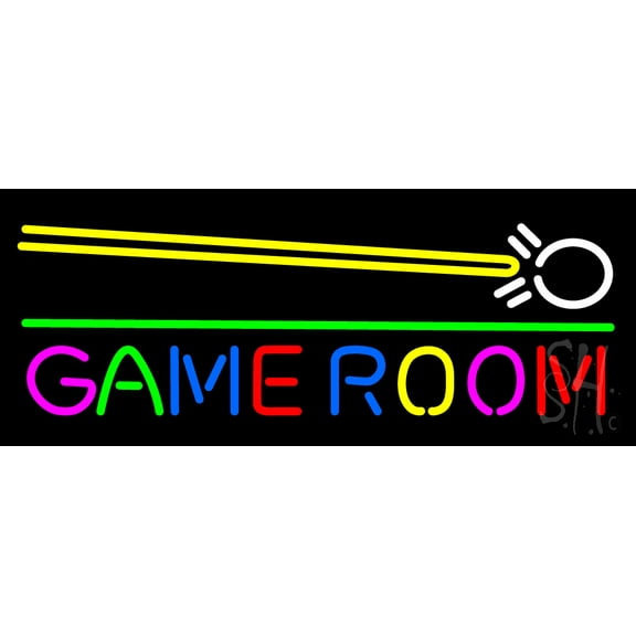 Game Room Cue Stick LED Neon Sign 10 x 24 - inches, Black Square Cut Acrylic Backing, with Dimmer - Bright and Premium built indoor LED Neon Sign for wall décor, arcarde, and storefront.