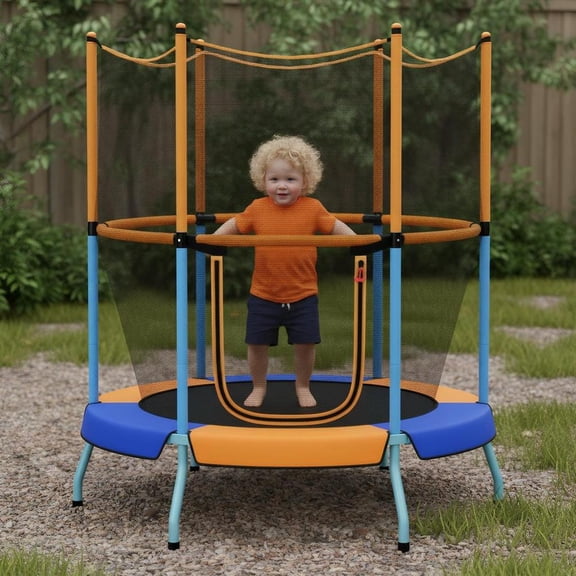 Topcobe 48" Toddler Trampoline with Safety Enclosure Net, Recreational Trampolines for Kids, Large Trampoline for Outdoor Backyards-Orange
