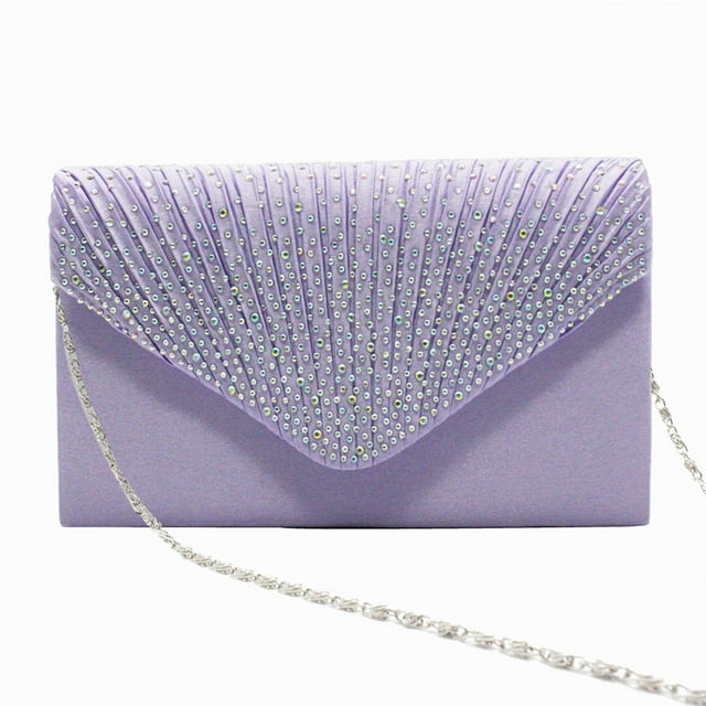 Xingzhi Polyester Women Envelope Bag Hasp Rhinestone Replacement Stylish Fashionable Solid Color Handbag Pouch Birthday Gift Light Purple