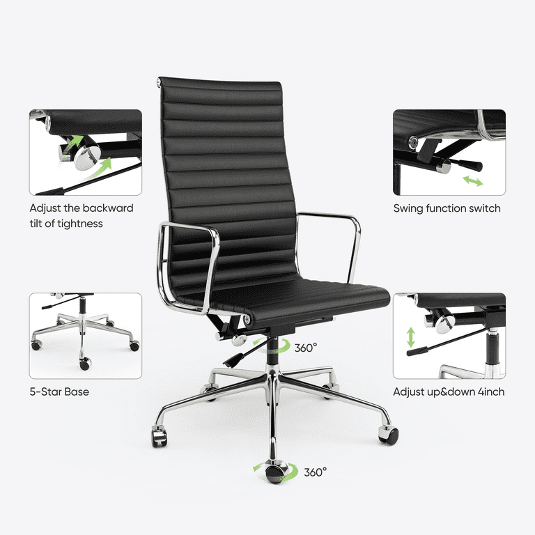 Black genuine leather high online back office chair