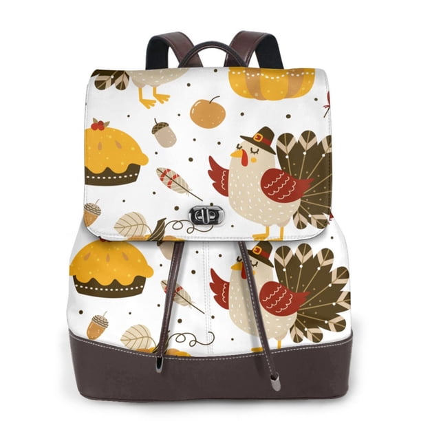 Fotbe Happy Thanksgiving Mochila Bolso con Estampado para Mujer, Mochila Antirrobo de Nylon Impermeable, Bolsa Ligera de Hombro