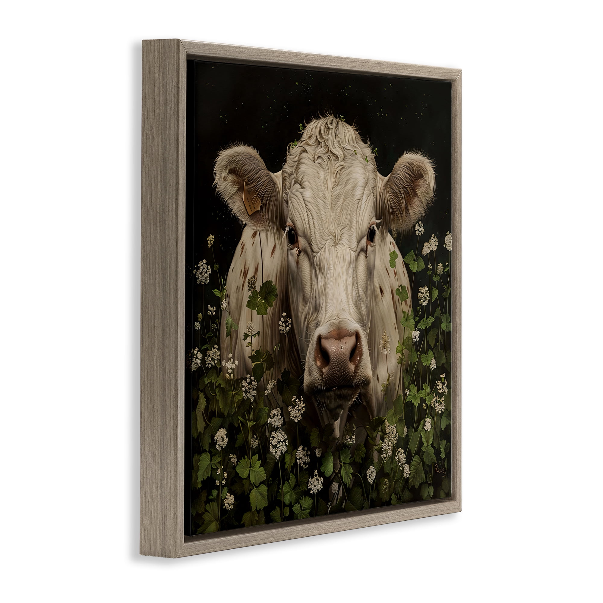 Stupell Industries Cow in the Green Meadow Brown Framed Floater Canvas Wall Art, design by Creative Studio