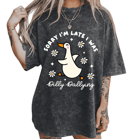Vintage Washed Black T shirt S-2XL Duck Pattern Short Sleeve Casual Tops