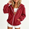 thumbnail image 2 of CUZIBR Youth Girls Ribbed Knit Full Zip Hoodie Oversized Loose Long Sleeve Jacket With Pockets Soft Lightweight Casual Fall Outdoor Outerwear For Young Comfy Coats,Red,7-9 Years, 2 of 4