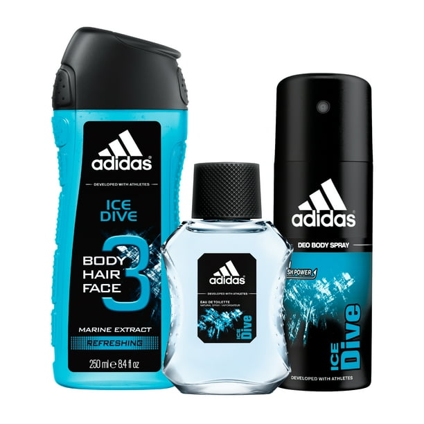 Berri Bandido Aliviar Adidas Ice Dive Body Wash, Body Spray & Cologne Spray + Travel Bag 3pc Gift  Set for Men - Walmart.com