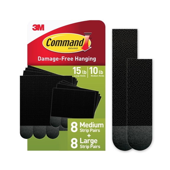 Command Medium and Large Picture Hangers, Holds 10 & 15 lbs, Black, 8 Medium, 8 Pairs Large Adhesive Strips